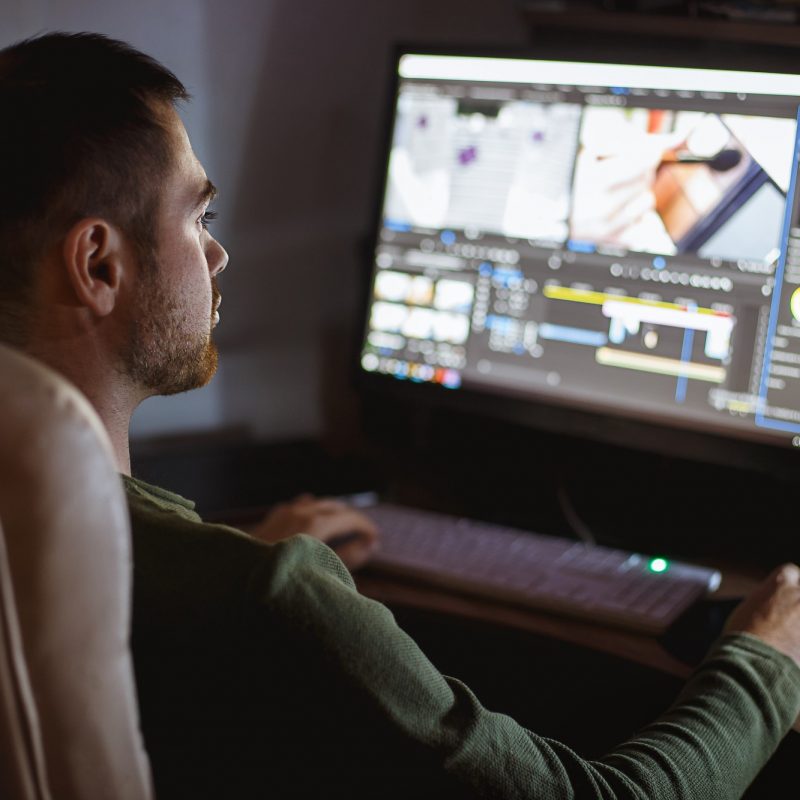 Video maker at work at the desktop